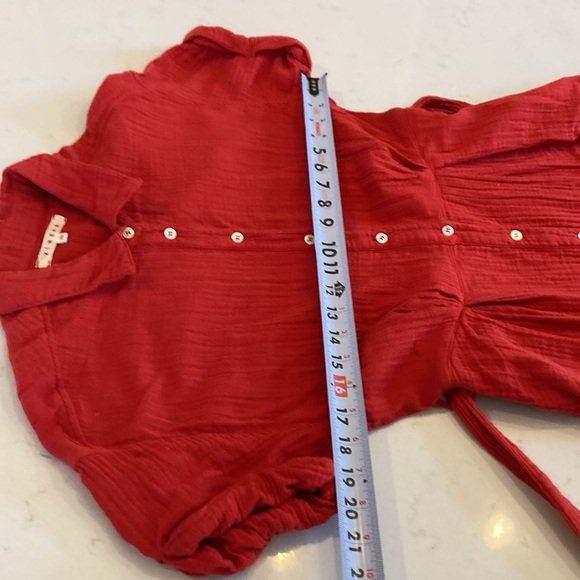 XiRENA Caylin Dress Cotton Gauze Muslin Button Down Midi Cherry Red Pockets XS - Picture 7 of 9